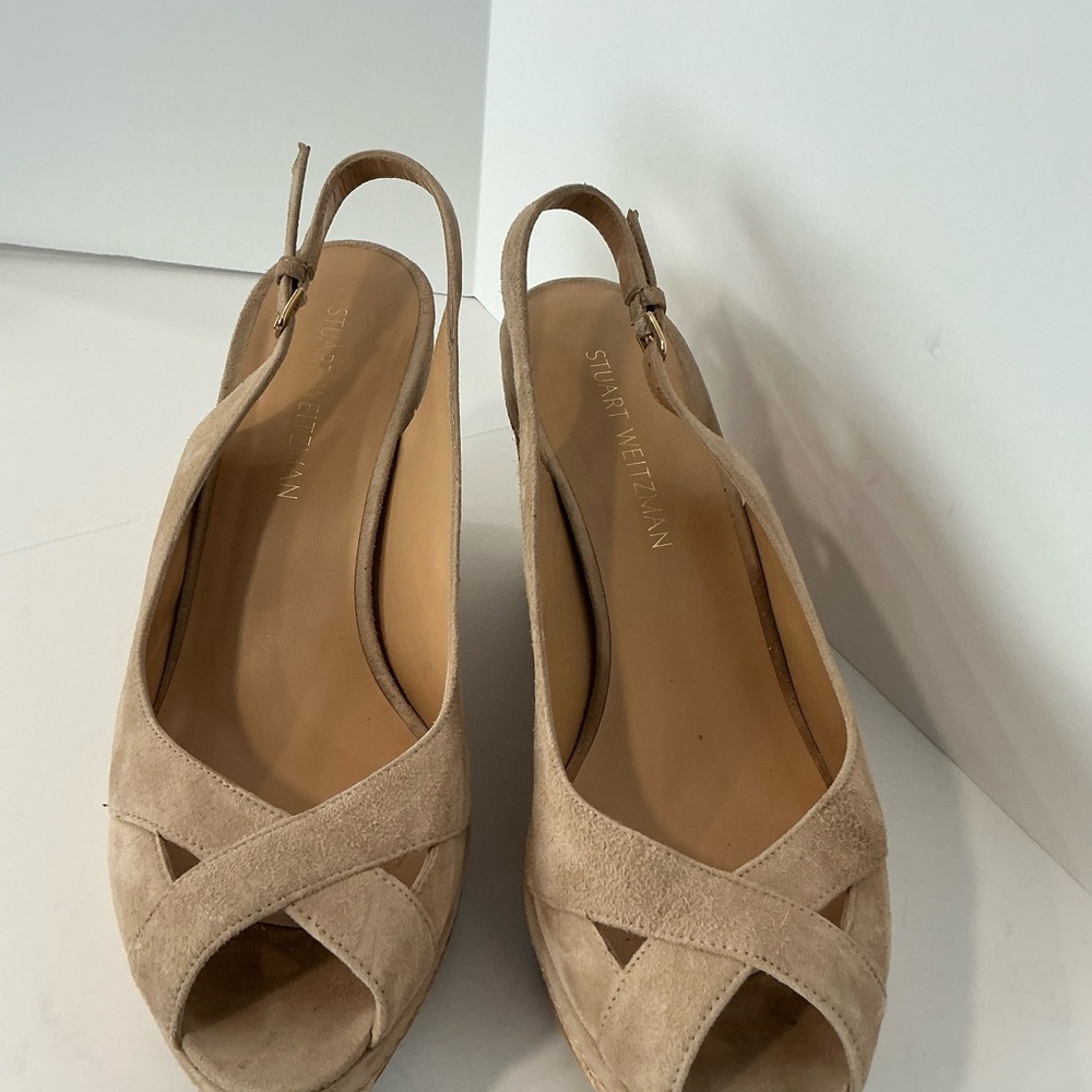 Stuart Weitzman Tan Suede Wedge Sandals